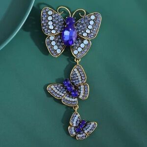 Sapphire Butterfly Cascade Diamond Crystal Brooch